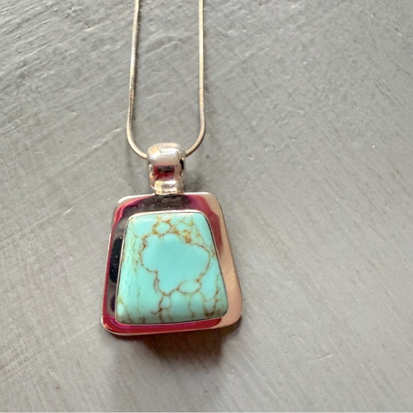 ATI Mexico 925 Sterling Silver Turquoise Pendant & Chain Necklace VINTAGE - Picture 1 of 8